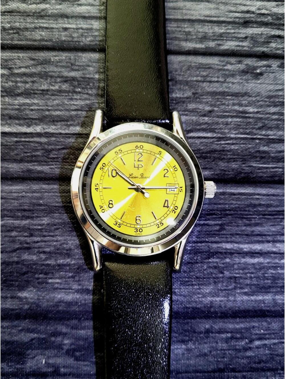 Very Rare Yellow Dial Lucien Piccard Mens Date Dress Watch